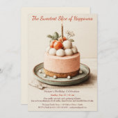 エレガントピンクウォーター色ケーキ誕生日招待状 招待状 (正面/裏面)
