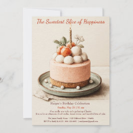 エレガントピンクウォーター色ケーキ誕生日招待状 招待状