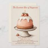 エレガントピンクウォーター色ケーキ誕生日招待状 招待状 (正面/裏面)