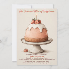 エレガントピンクウォーター色ケーキ誕生日招待状 招待状
