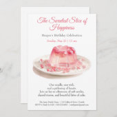 エレガントピンクウォーター色ケーキ誕生日招待状 招待状 (正面/裏面)