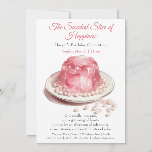 エレガントピンクウォーター色ケーキ誕生日招待状 招待状 (正面)