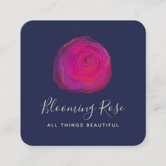エレガントピンクウォーター色バラフローラスクウェア スクエア名刺 (正面)