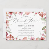 エレガントピンクウォーター色フローラリハーサルディナー 招待状 (正面)