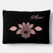 エレガントピンクオンブラックレースヴィンテージスタイルカスタム アクセサリーポーチ (正面)