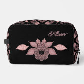 エレガントピンクオンブラックレースヴィンテージスタイルカスタム ドップキット (正面)