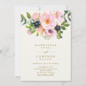 エレガントピンクガーデンフローラウォーターカラーシック結婚ズ 招待状 (正面)