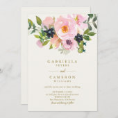 エレガントピンクガーデンフローラウォーターカラーシック結婚ズ 招待状 (正面/裏面)