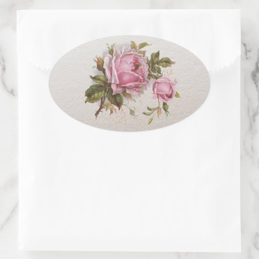 エレガントピンクガーリーヴィンテージかわいいバラ 楕円形シール (バッグ)