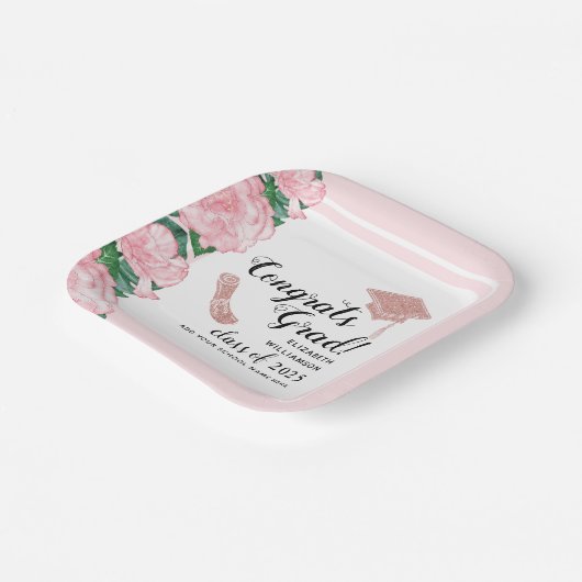 エレガントピンククラス2025おめでとう卒業 ペーパープレート (傾斜あり)