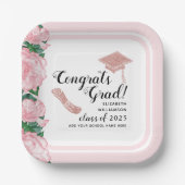エレガントピンククラス2025おめでとう卒業 ペーパープレート (正面)