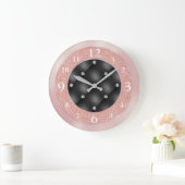 エレガントピンクグリッターオンブラックウィズダイヤモンド ラージ壁時計 (ホーム)