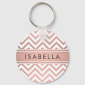 エレガントピンクシェブロンガーリーフェイクバラ金ゴールド キーホルダー (裏面)