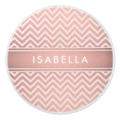 エレガントピンクシェブロンガーリーフェイクバラ金ゴールド セラミックノブ (正面)