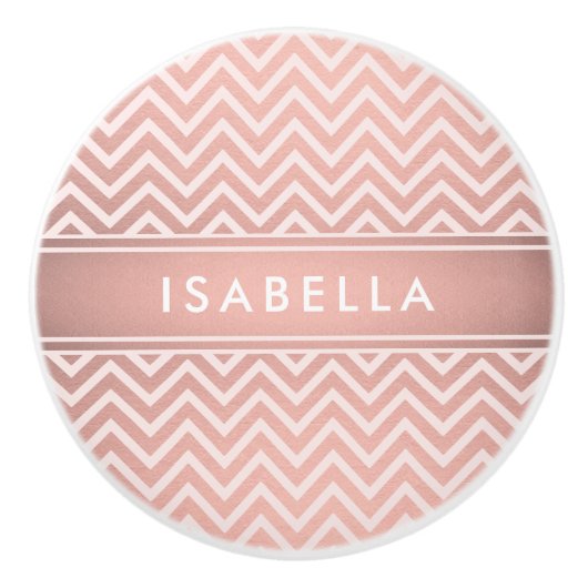 エレガントピンクシェブロンガーリーフェイクバラ金ゴールド セラミックノブ (正面)