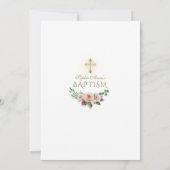 エレガントピンクシャンパンフローラ金ゴールドクロスバプテスマ 招待状 (裏面)