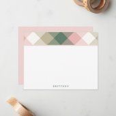 エレガントピンクジオメトパーソナライズされたリックフラットノートカード ノートカード (正面/裏面インサイチュ)