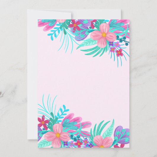 エレガントピンクティール（緑がかった色）絵を描花葉卒業 招待状 (裏面)