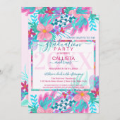 エレガントピンクティール(緑がかった色)絵を描花葉卒業 招待状 (正面/裏面)