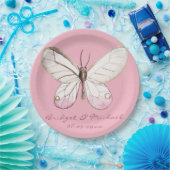 エレガントピンクパーソナライズされたバ結婚チョウ ペーパープレート (パーティー)