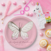 エレガントピンクパーソナライズされたバ結婚チョウ ペーパープレート (パーティー)