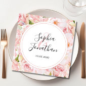 エレガントピンクパーソナライズされたロ結婚ス スタンダードカクテルナプキン