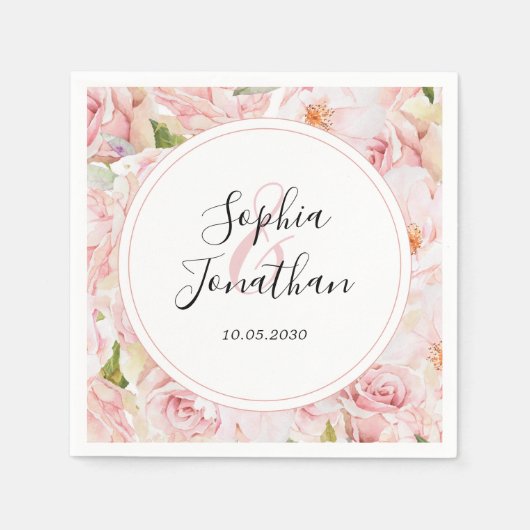 エレガントピンクパーソナライズされたロ結婚ス スタンダードカクテルナプキン (正面)