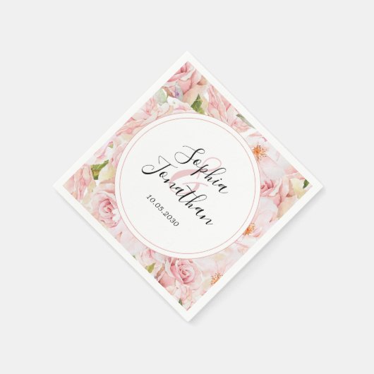 エレガントピンクパーソナライズされたロ結婚ス スタンダードカクテルナプキン (角)