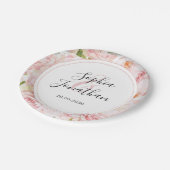 エレガントピンクパーソナライズされたロ結婚ス ペーパープレート (アングル)