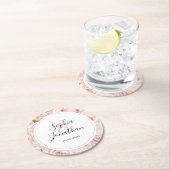 エレガントピンクパーソナライズされたロ結婚ス ラウンドペーパーコースター (インサイチュ)