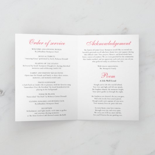 エレガントピンクフローラお祝い プログラム (内部)