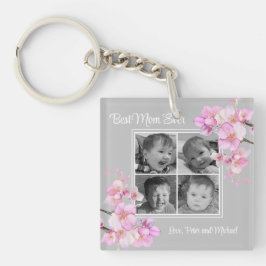エレガントピンクフローラパーソナライズされた4枚 キーホルダー