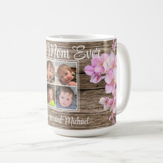 エレガントピンクフローラパーソナライズされた4枚 コーヒーマグカップ (正面右)