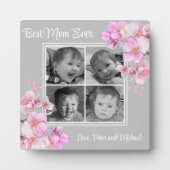 エレガントピンクフローラパーソナライズされた4枚 フォトプラーク (正面)