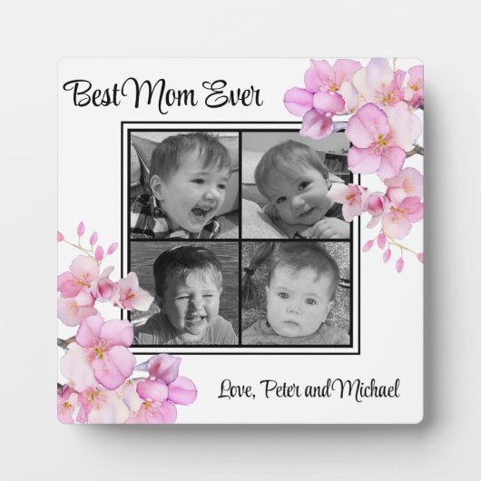 エレガントピンクフローラパーソナライズされた4枚 フォトプラーク (正面)