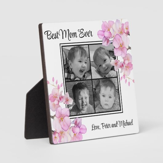 エレガントピンクフローラパーソナライズされた4枚 フォトプラーク (正面)