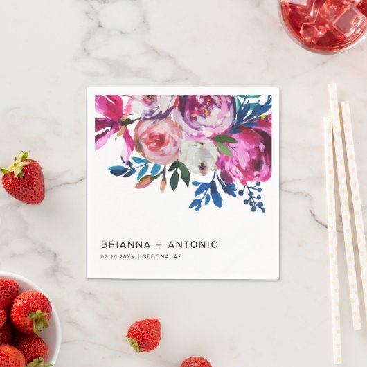 エレガントピンクフローラモダン結婚の スタンダードカクテルナプキン (インサイチュ)