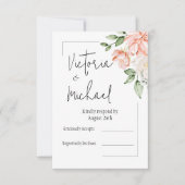 エレガントピンクフローラモダン結婚の 出欠カード (正面)