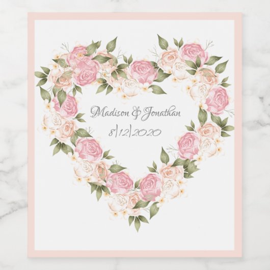 エレガントピンクフローラ水カスタマイズ結婚色 ワインラベル (シングルラベル)