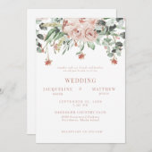 エレガントピンクフローラ親結婚なし 招待状 (正面/裏面)