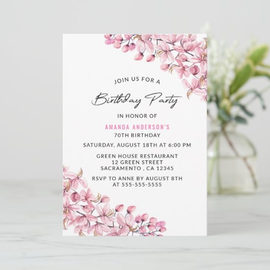 エレガントピンクフローラ70誕生日 招待状 (スタンド正面)