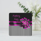 エレガントピンクブラックボウストライプのバースデーパーティー 招待状 (スタンド正面)
