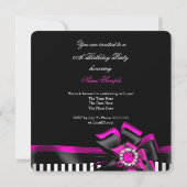 エレガントピンクブラックボウストライプのバースデーパーティー 招待状 (裏面)