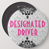 エレガントピンクブラック&グレーレトロフローラデザイン 缶バッジ (正面&裏面)