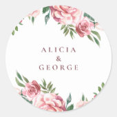 エレガントピンクブルゴーニュバラ結婚式の引き出物クラシック ラウンドシール (正面)