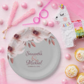 エレガントピンクブルゴーニュフローラサビ葉ス結婚ズ ペーパープレート (パーティー)