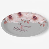 エレガントピンクブルゴーニュフローラサビ葉ス結婚ズ ペーパープレート (アングル)