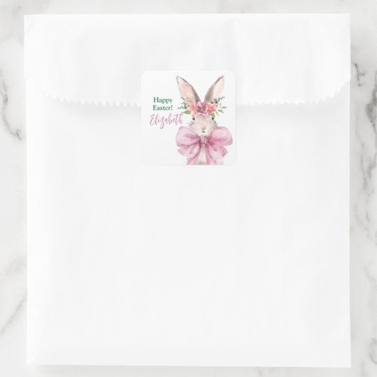 エレガントピンクボウハッピーイースターウサギ スクエアシール (バッグ)