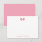 エレガントピンクボウパーソナライズされた子供部屋ノートカード サンキューカード (正面/裏面)