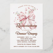 エレガントピンクボウパール&ワイルドフラワーカーニーニェラ 箔招待状 (正面)